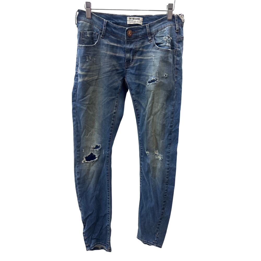 NWT One Teaspoon Sz 26 Loonies Americano Blue Low Rise Distressed Skinny Jeans